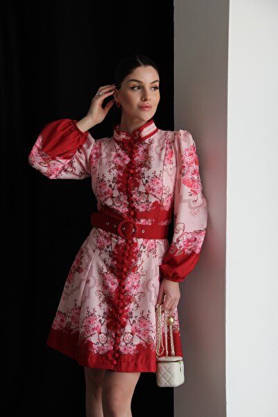 Julidress Detaliu cu nasturi guler ridicat cu model curea Lİ Rochie Mini Prem...