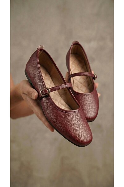 Beyond Γυναικείο Βουργουνδί Με αγκράφα Δερμάτινο Μπαλαρίνα 1εκ. BYNDVB01