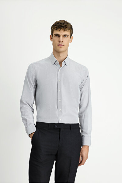Kiğılı Uzun Kol Regular Fit Desenli Pamuk Düğmeli Yaka Oxford Gömlek