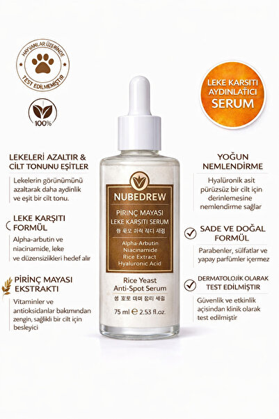 NUBEDREW Pirinç Mayası Leke Karşıtı Bakım Serumu – Aydınlatıcı & Cilt Tonu Eş...