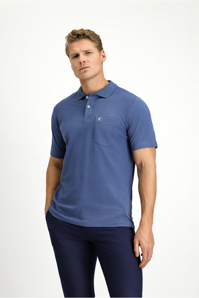 Kiğılı تي شيرت بياقة بولو وقصة عادية مع جيوب وتطريز، مصنوع من القطن 100%