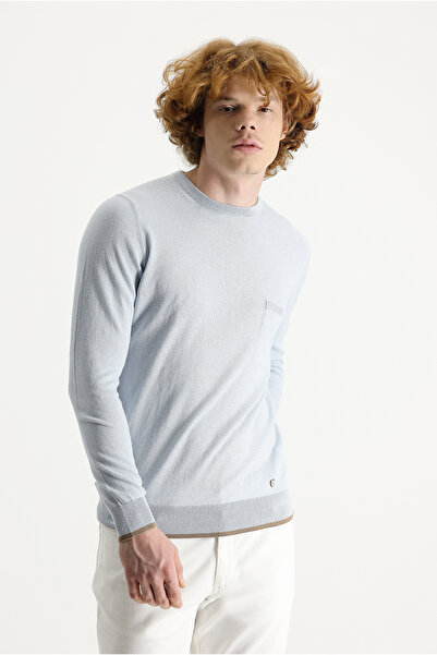 Kiğılı Πλεκτό πουλόβερ με λεπτή εφαρμογή από βαμβακερό λινό με λαιμόκοψη