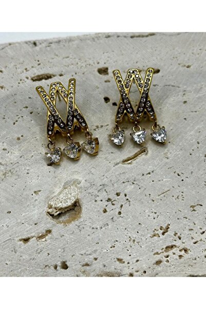 Haziran Accessory Steel Cross Heart Stone Gold Women's Earrings
