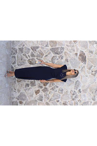 bytugcekaya Navy blue sleeveless side button dress