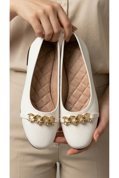 Beyond Lanț alb pentru femei cu pietre piele balerini 1cm BYNDVB02