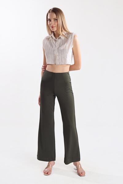 Rays Pantaloni kaki cu talie elastică wide-leg 9138M