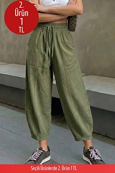 COMBİNE MİCHAİL Жіночі шаровари кольору хакі з еластичним поясом