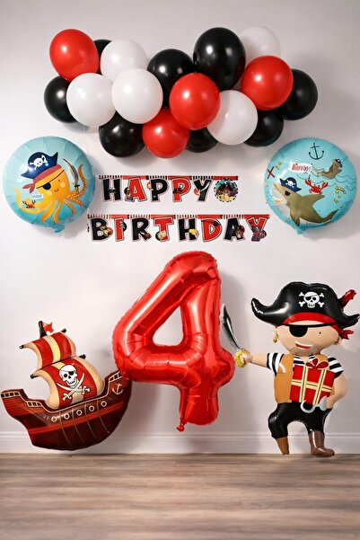 Patladı Gitti 4 Yaş Korsan Temalı Doğum Günü  Parti Kutlama Seti