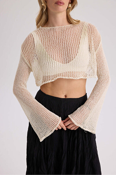 BOHEMAİ Daisy Ecru Feinstrick-Crop