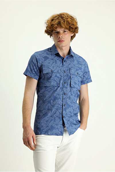 Kiğılı قميص قطني مطبوع بأكمام قصيرة وقصة ضيقة