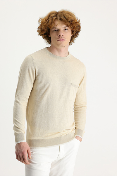 Kiğılı Crew Neck Slim Fit Slim Fit Linen Knitwear Sweater