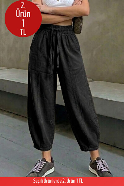 COMBİNE MİCHAİL Kadın Beli Lastikli Siyah Şalvar Pantolon