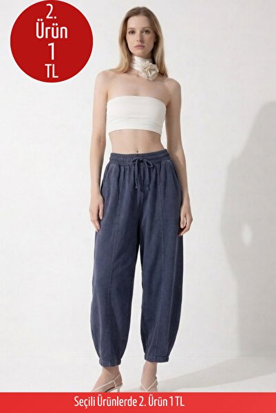 COMBİNE MİCHAİL Kadın Basic Soft Füme Şalvar Pantolon