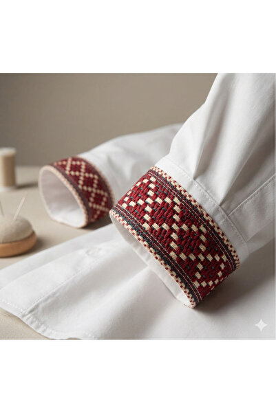 BORDO EKRU ETNİK DESEN DOKUMA ŞERİT