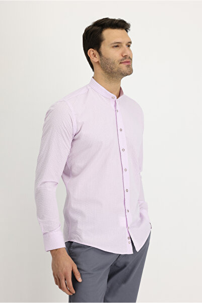 Kiğılı Uzun Kol Hakim Yaka Regular Fit Çizgili Pamuk Gömlek