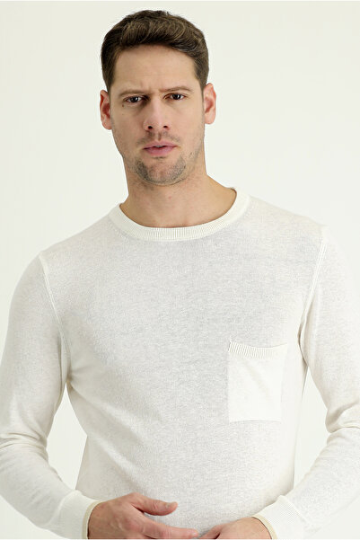 Kiğılı Crew Neck Slim Fit Slim Fit Cotton Linen Blended Knitwear Sweater