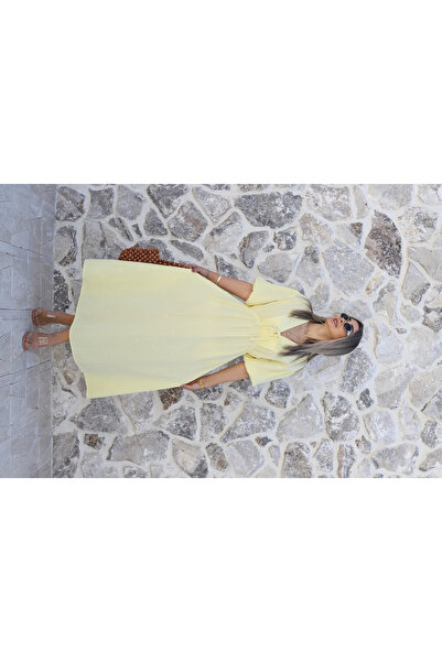 bytugcekaya Yellow Balloon Sleeve Muslin Dress
