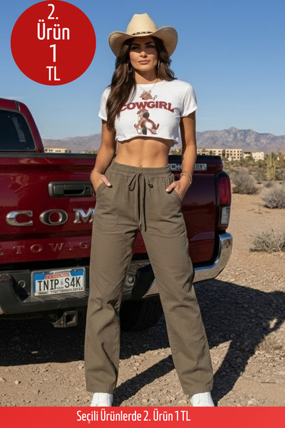 COMBİNE MİCHAİL Kadın Salaş Yazlık Vizon Keten Pantolon