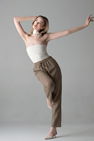 COMBİNE MİCHAİL Παντελόνι - Καφέ - Ελαστική μέση