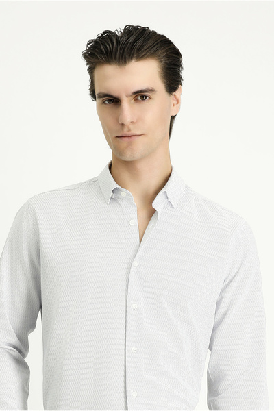 Kiğılı Long Sleeve Slim Fit Slim Fit Patterned Cotton Easy-Iron Button Collar...