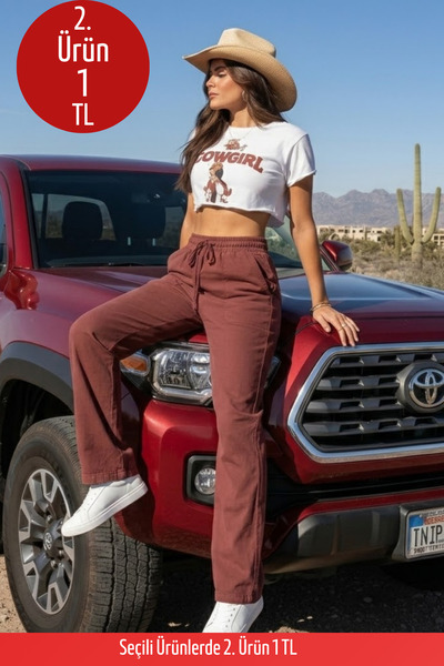 COMBİNE MİCHAİL Kadın Salaş Yazlık Kiremit Keten Pantolon