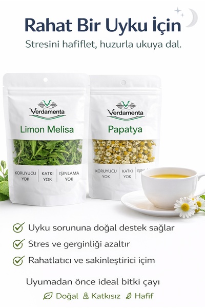 verdamenta Melisa Çayı 20 gr + Papatya Çayı 30 gr 2’li Set | Rahatlatıcı, Uyk...