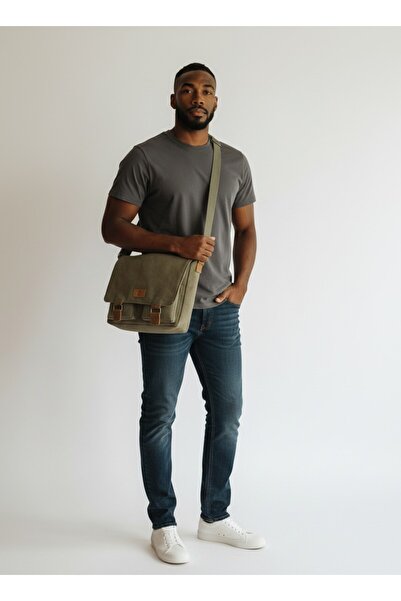 QUB CLUB Unisex Kanvas Su Geçirmez Postacı Iş Okul Evrak Laptop Notebook Çant...