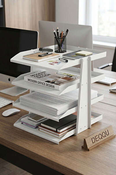 DEQQU SteelLine 4 Katlı Metal Dosya Rafı - Masa Üstü Ultra Sağlam Ofis Organi...