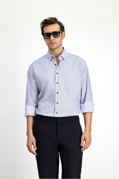 Kiğılı قميص قطني منقوش بأكمام طويلة وقصة عادية