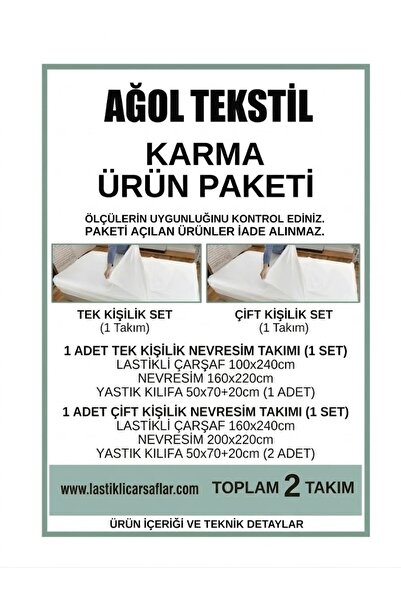 ağol tekstil Karma Avantajlı Paket: 1 Adet Tek + 1 Adet Çift Kişilik Tek Kull...