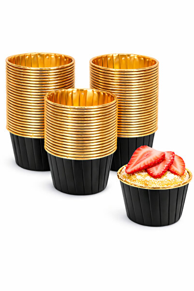 Delvos 25'li Siyah Gold Metalik Muffin Kek Kalıbı Altın Cupcake Kapsülü Yetiş...
