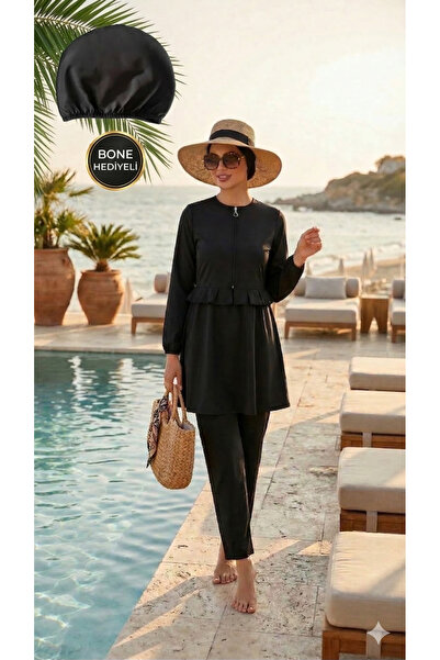 dilberfashion Hijab Swimsuit Set with Skirt and Ruffled Bonnets as a Gift