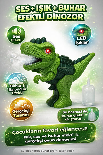 Vardem Işıklı Sesli Oyuncak Dinazor Silahı - Buhar Püskürten Buhar Çıkaran Kü...