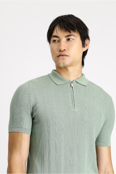 Kiğılı Tricou cu fermoar cu gât polo din bumbac cu model - Potrivire obișnuită