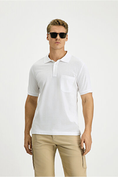 Kiğılı Regular Fit Cotton Embroidered Pocket Non-Curling Polo Neck T-Shirt
