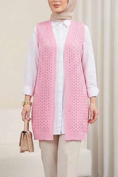 Modamorfo Lace-Like Knit Vest -Pink
