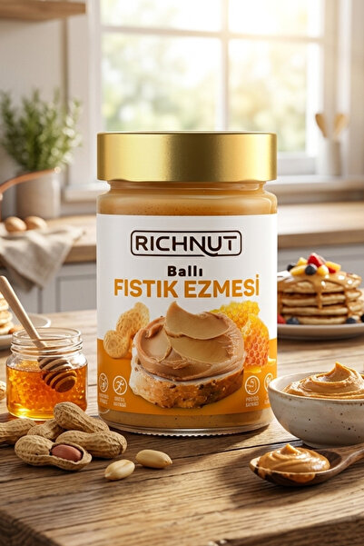 RİCHNUT Ballı Fıstık Ezmesi 300 gr (KATKISIZ, ŞEKERSİZ, DOĞAL)