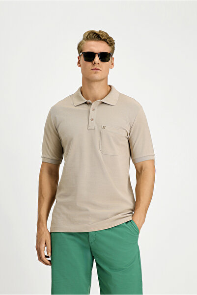 Kiğılı تي شيرت بياقة بولو من القطن المطرز بجيب غير قابل للتجعيد