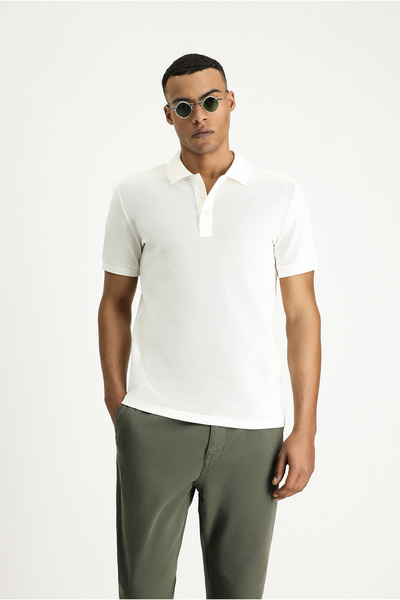 Kiğılı Tricou slim din bumbac brodat cu gât polo