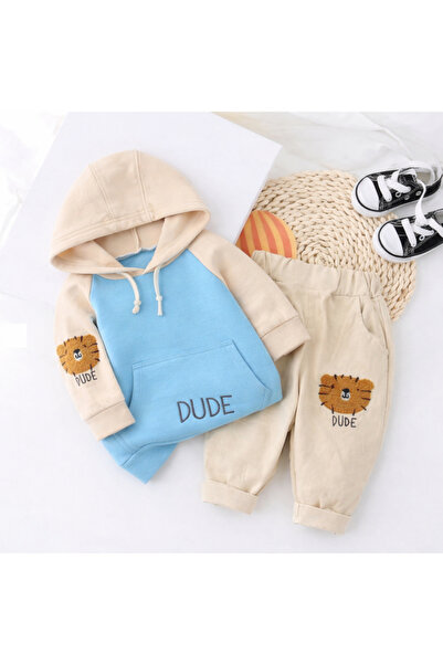Bubito Dude Patterned Hooded Baby Bottom and Top Set