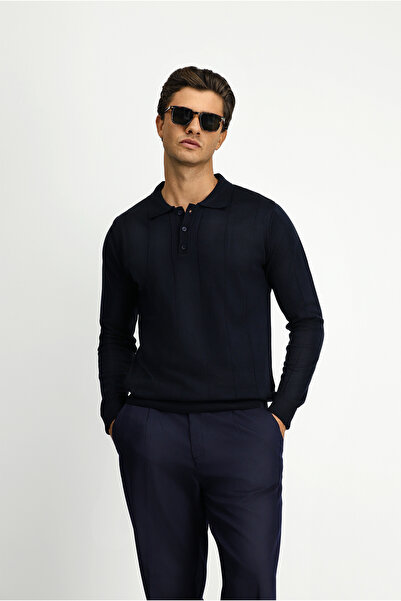 Kiğılı Pulover tricotat cu dungi, cu guler polo, cu nasturi, cu croiala normala