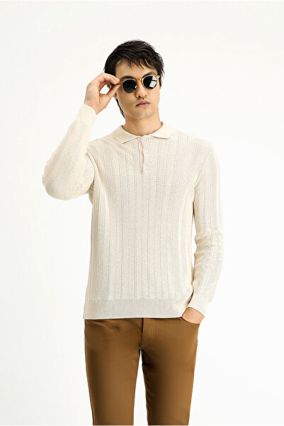 Kiğılı Polo Neck Slim Fit Slim Fit Patterned Cotton Knitwear Sweater