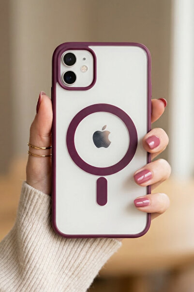 KVK PRİVACY iPhone 11 MagSafe Uyumlu Bordo Şeffaf Telefon Kılıfı Darbe Emici ...