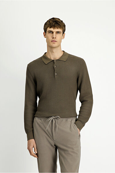 Kiğılı Pulover din tricot din bumbac cu model, cu gât polo