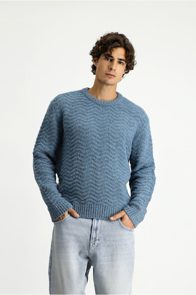 Kiğılı Crew Neck Oversized Extra Comfortable Cut Patterned Wool Piece Knitwea...