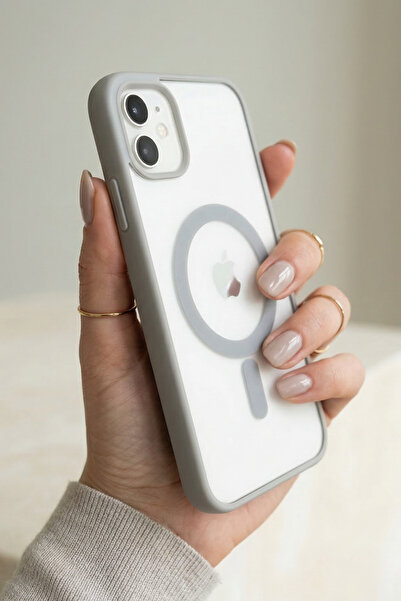 KVK PRİVACY iPhone 11 MagSafe Uyumlu Grey Şeffaf Telefon Kılıfı Darbe Emici P...