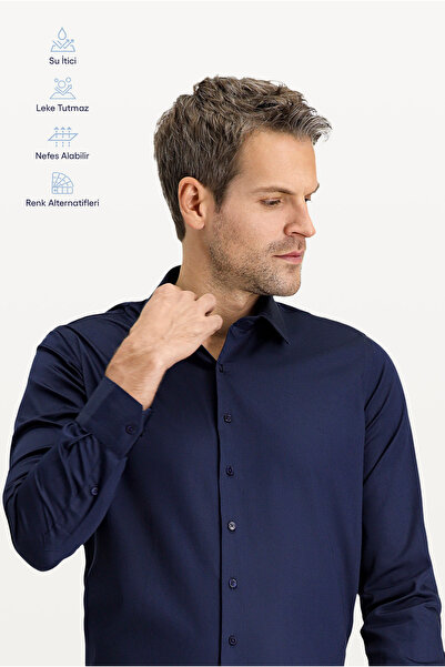 Kiğılı Uzun Kol Slim Fit Dar Kesim Klasik Nano Care Su İtici Leke Tutmaz 4 Me...