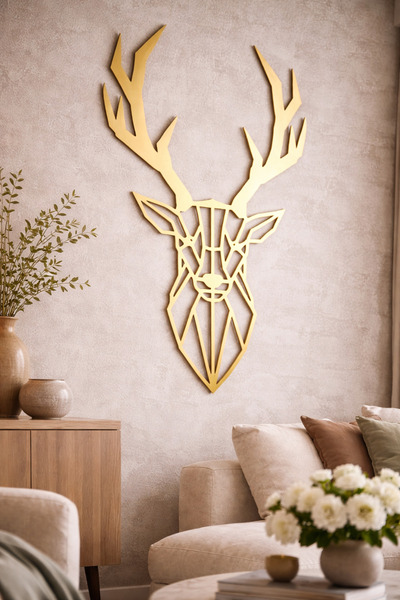 LAZORİAE Decor de perete modern din plexiglas, în culoarea aurii, cu cap de c...