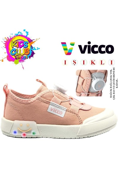 Vicco Sörf Işıklı Akıllı Bağcıklı Ortopedik Çocuk Spor Ayakkabı PUDRA