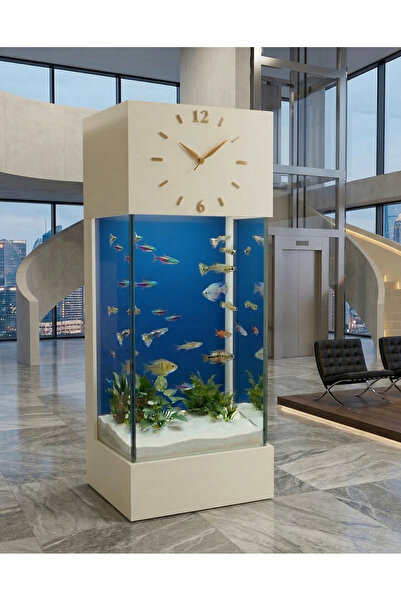 Dekor Akvaryum Led Işıklı Saatli Kule Akvaryum Seti